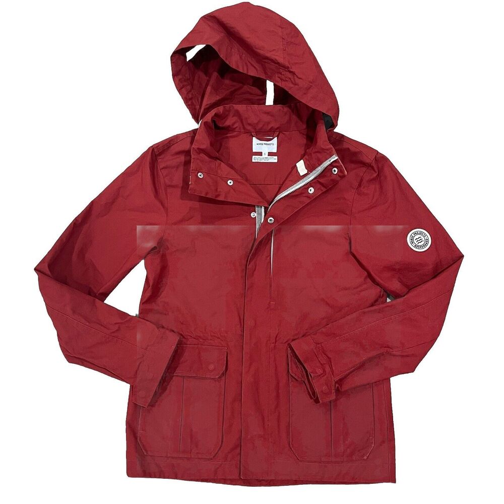 Norse Projects Women’s Gil Orange Red Shell Cotton Jacket Hooded Size Small